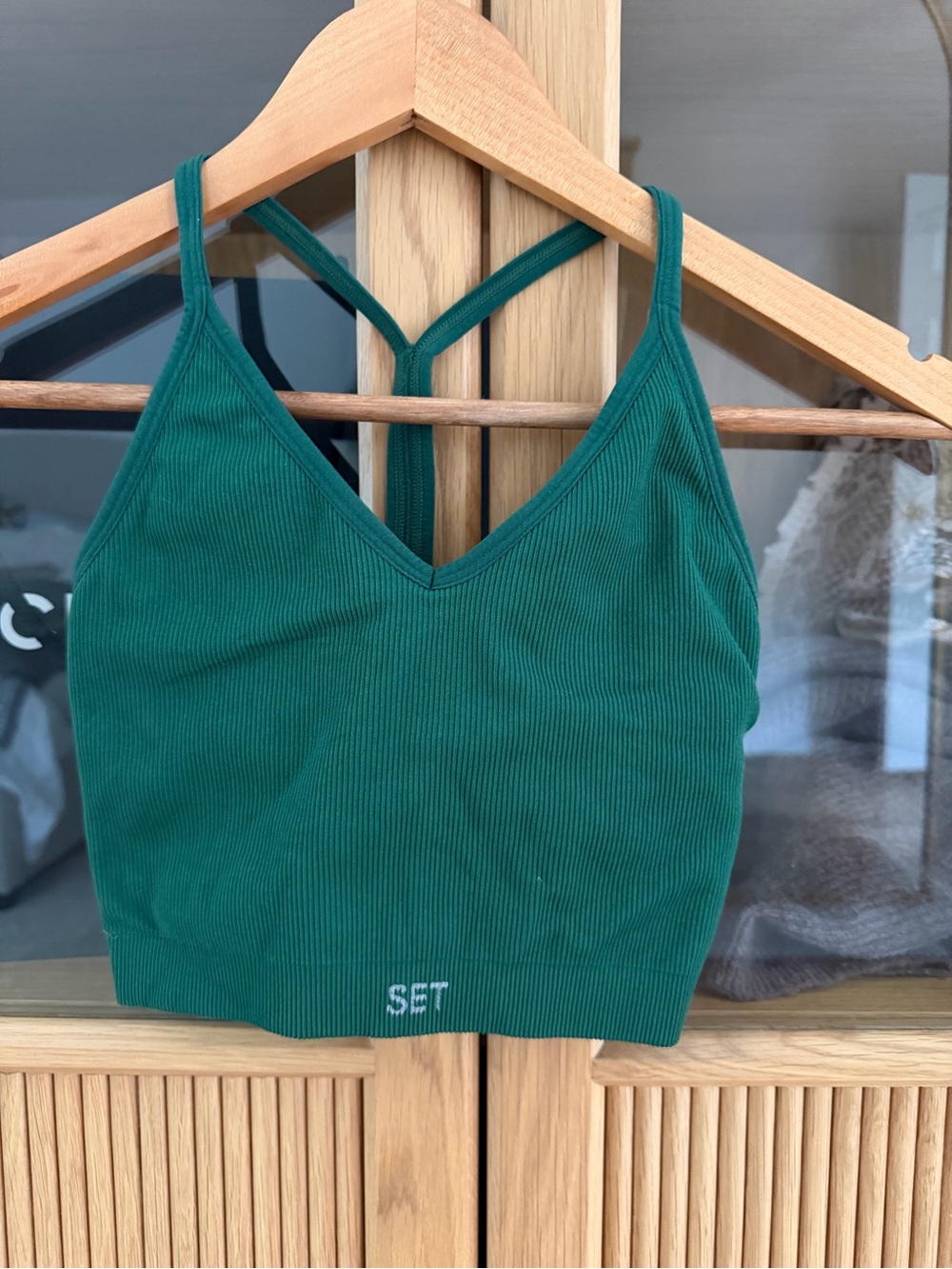 SET Active x Revolve Emerald Green Ribbed V-Neck Bralette
